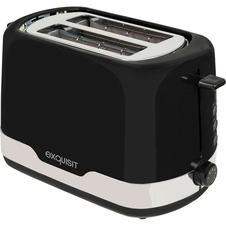 Exquisit Toaster TA 6101 swi | 2 Scheiben-Toaster | Doppelschlitz-Toaster |Brötchenaufsatz und Krümellade | 850 Watt | Bräunungsgrad stufenlos einstellbar| Schwarz