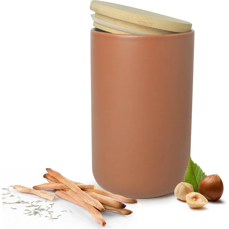 Vorratsdose Braun aus Porzellan mit Bambusdeckel Vorratsbehälter Dose Vorratsglas Aufbewahrungsdose
