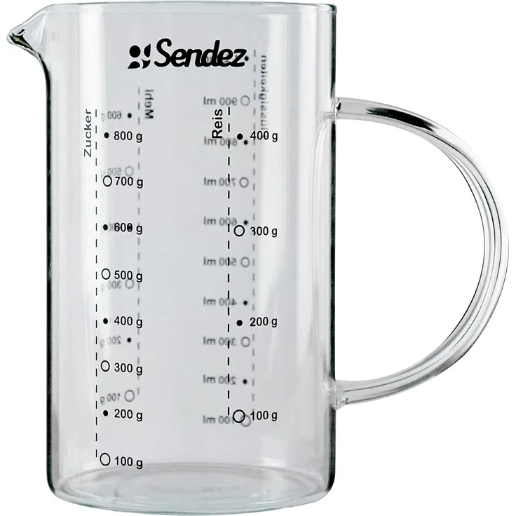 Sendez Messbecher 1L aus Borosikatglass Messkanne Dosierhilfe Literbecher Küchenhelfer Messbehälter
