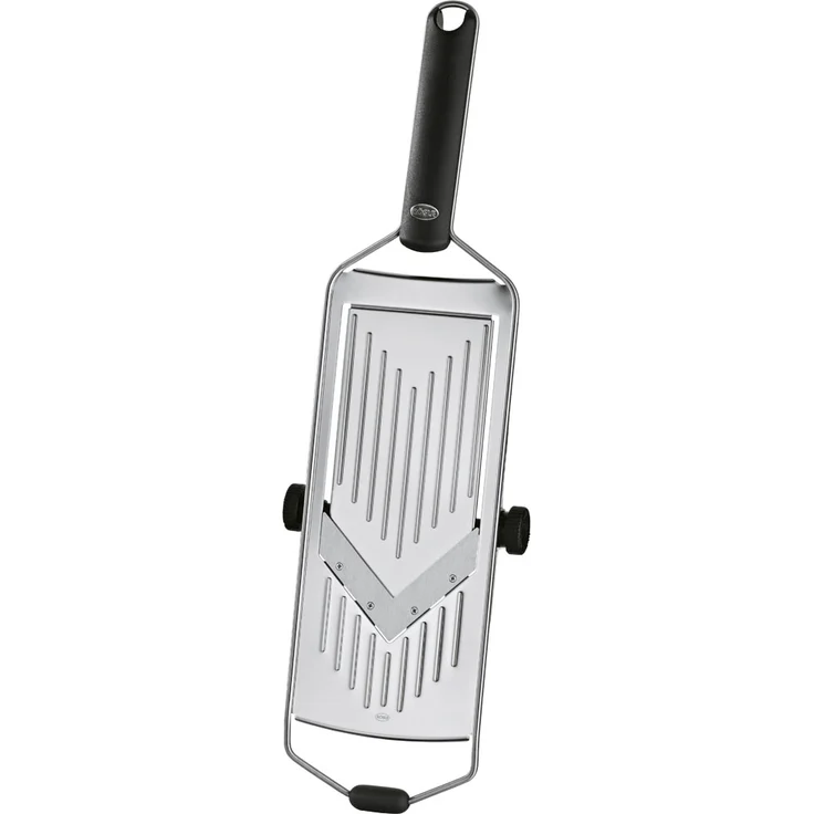 RÖSLE Hobel mit V-Klinge inkl. Gemüsehalter, Edelstahl 18-10, Klinge fünffach verstellbar, Profiqualität – Bild 1