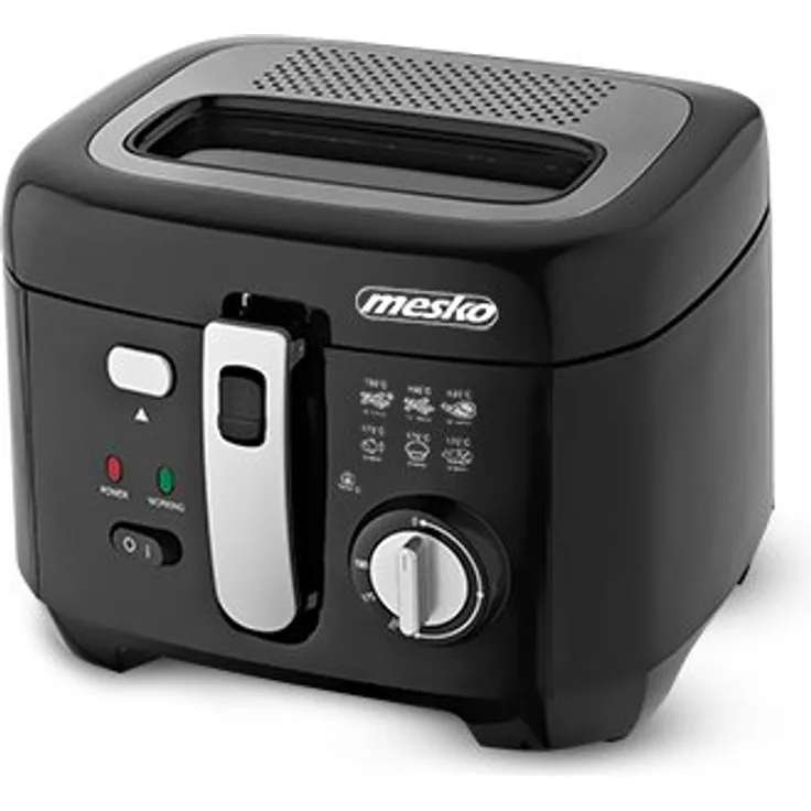 Mesko Fritteuse mit Öl und Filter, 2,5 L Volumen, 1800 Watt, schwarz