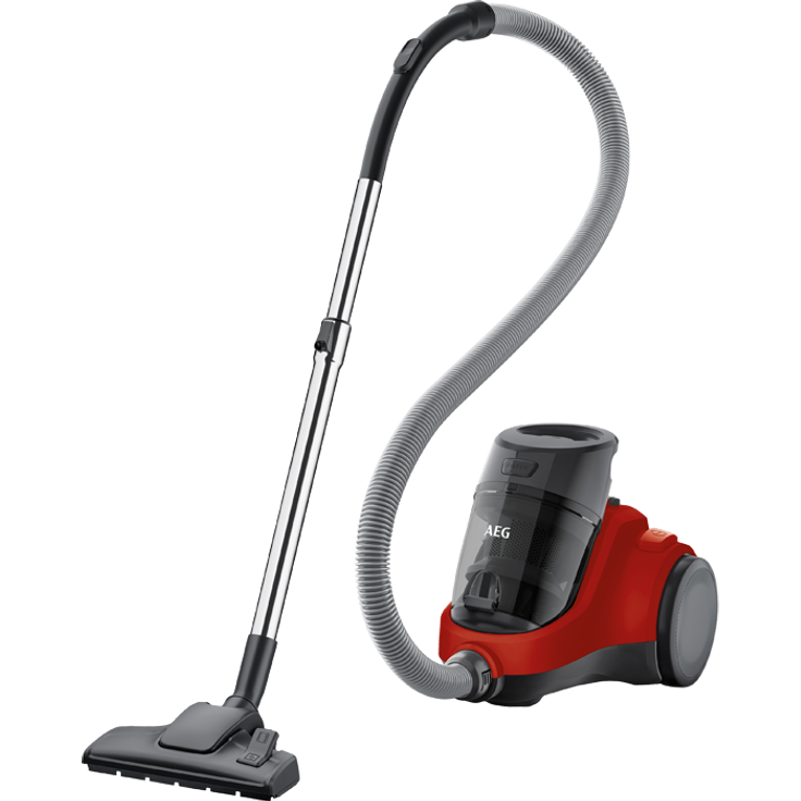 AEG LX5-2-ANIM Staubsauger ohne Beutel (1,8 l Staubbehälter, inkl. Zusatzdüsen, ergonomisches Design, große Räder, 4-stufige Staubtrennung, 750 Watt, 7 m Aktionsradius, Hygiene Filter) rot