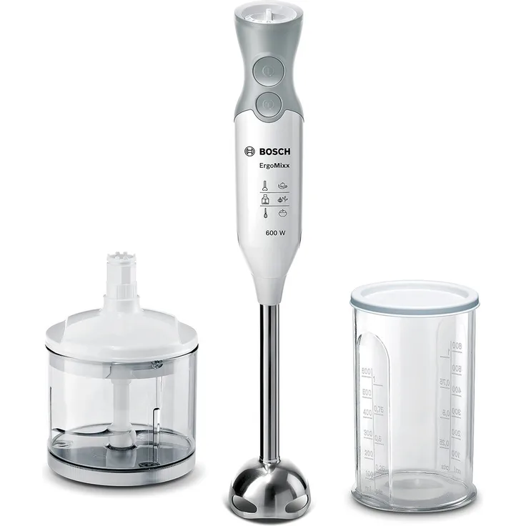 Bosch MSM66120 ErgoMixx Stabmixer, 600 W Spülmaschinengeeignet, QuattroBlade, weiß-grau