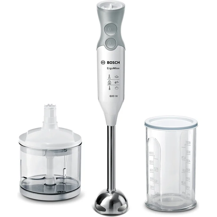 Bosch MSM66120 ErgoMixx Stabmixer, 600 W Spülmaschinengeeignet, QuattroBlade, weiß-grau – Bild 1