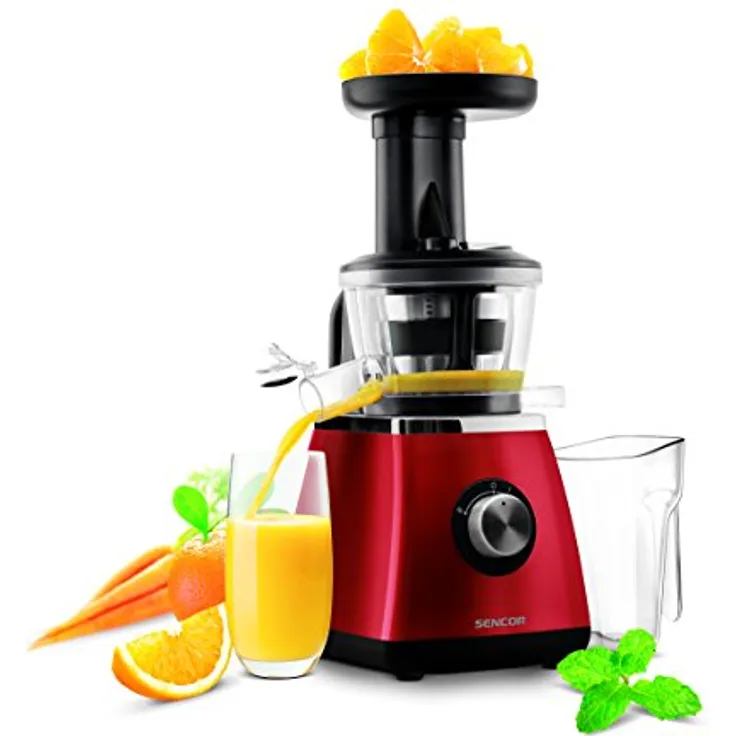 SENCOR SSJ 4042RD Langsam Drehender Entsafter für Frucht-Gemüsesaft (400 Watt, Slow Juicer, Schneckenpresse, Saftbehälter mit einem Fassungsvermögen von 0,8 L) rot