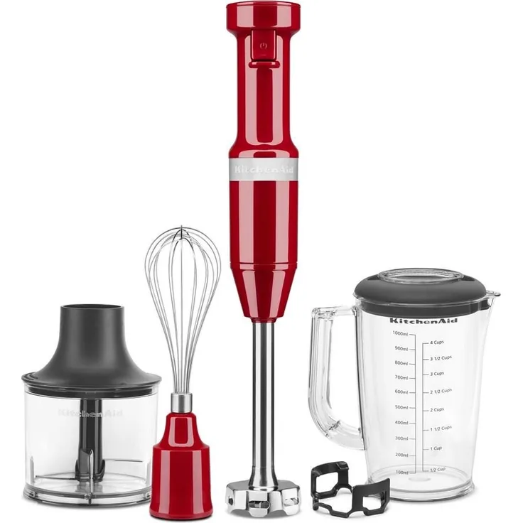 KitchenAid 5KHBV83EER Stabmixer 2021, 180W, 1L Mixerkrug, inkl. Zerkleinerer, Schneebesenaufsatz, empire red
