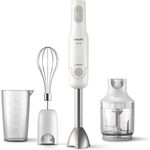 Philips HR2543-00 Stabmixer, neue Daily+ Collection, 700W, weiß, ProMix-Technologie, 2 Geschwindigkeitseinstellungen + Turbo, Metallstab, Schneebesen, kompakter Zerkleinerer, Becher