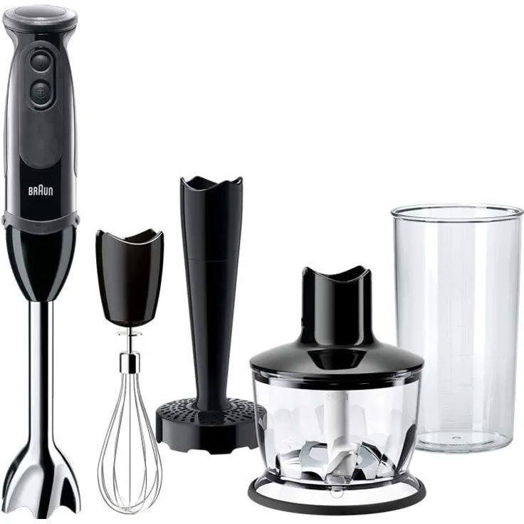 Braun MQ 5237 BK Multiquick Stabmixer Set, 1000W, 0,6L Mixbehälter, 21 Geschwindigkeiten, Kunststoff, schwarz