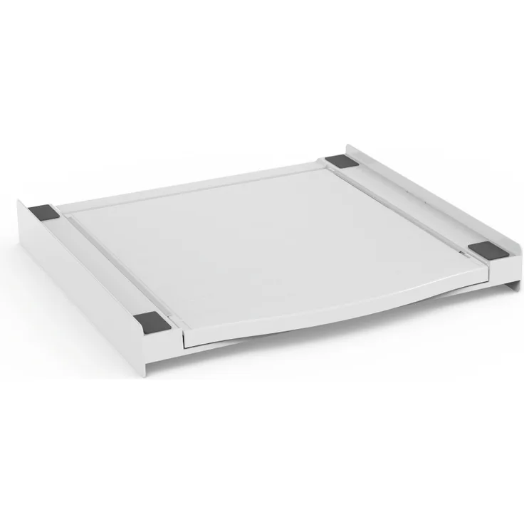 Xavax Zwischenbaurahmen mit Ausziehplatte (Verbindungsrahmen für Waschmaschine und Trockner, Zwischenbausatz mit Auszug als Ablage für Wäschekorb, inkl. Zurrgurt) weiß