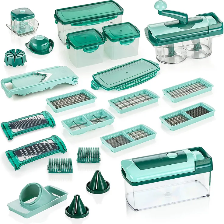 Genius Nicer Dicer Fusion Julietti | 34 Teile | Schneiden | Reiben | Julienne | Spiralen | Hobeln | Würfeln | Obst- und Gemüseschneider | Bekannt aus TV | NEU