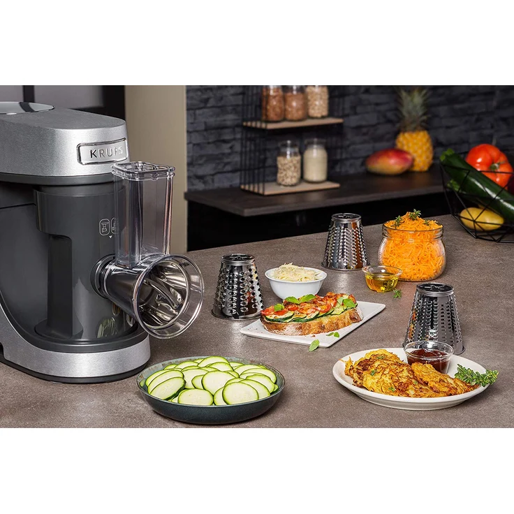Krups KA631D Master Perfect Gourmet Küchenmaschine, 1100 Watt, 8 Geschwindigkeiten, 4,6L Edelstahlschüssel, 5 Zubehör: Back-Set, Flex-Bowl, Schnitzelwerk, Unterheber, Fleischwolf, Edelstahl gebürstet, Serie: Master Perfect Gourmet – Bild 4