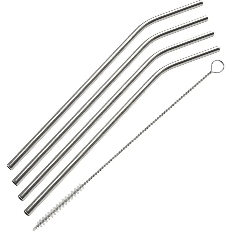 Fackelmann Eco Strohhalm - Trinkhalm Edelstahl gebogen mit Bürste, wiederverwendbar, 5-teilig