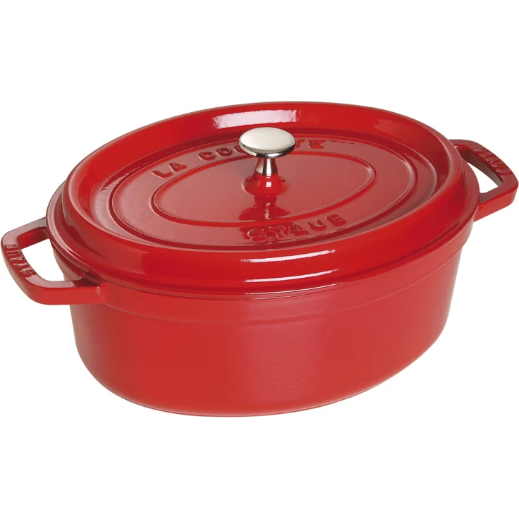 Staub 1102706 Cocotte-Bräter, oval mit Deckel 27 cm, 3,2 L, mit mattschwarzer lierung im Inneren des Topfes, kirschrot – Bild 1