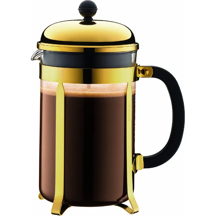 Bodum Chambord Kaffeebereiter 12 Tassen mit Metallrahmen, Chrom, Gold, 12.4 x 19.3 x 25.3 cm