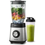 Philips Standmixer HR3573-90 (1000 W, 27000 Umdr. - Min., 2L Glasbehälter, Trinkflasche, spülmaschinenfest) Metall-Glas