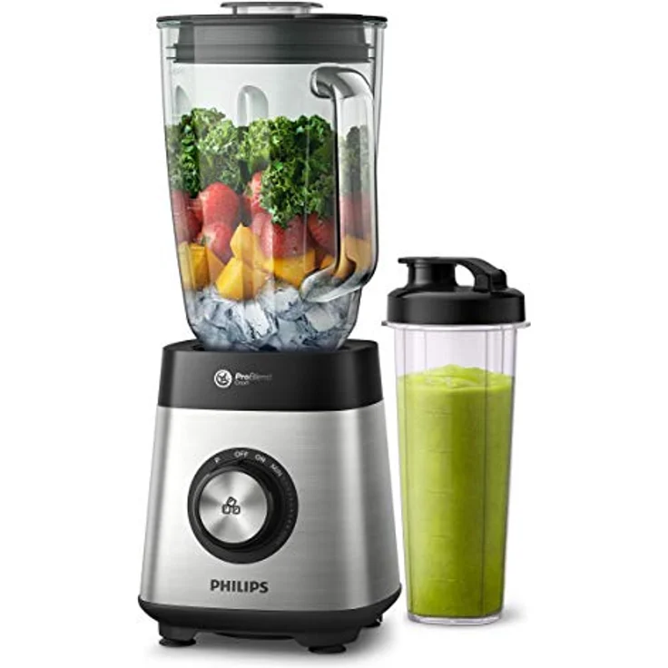 Philips Standmixer HR3573-90 (1000 W, 27000 Umdr. - Min., 2L Glasbehälter, Trinkflasche, spülmaschinenfest) Metall-Glas – Bild 1