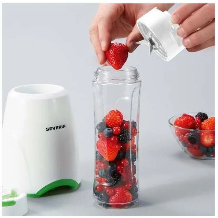 SEVERIN SM 3735 Smoothie Mix & Go (ca. 300 W, 600 ml, Inkl. 2 Trinkbehälter mit Deckel) weiß-grün  – Bild 3