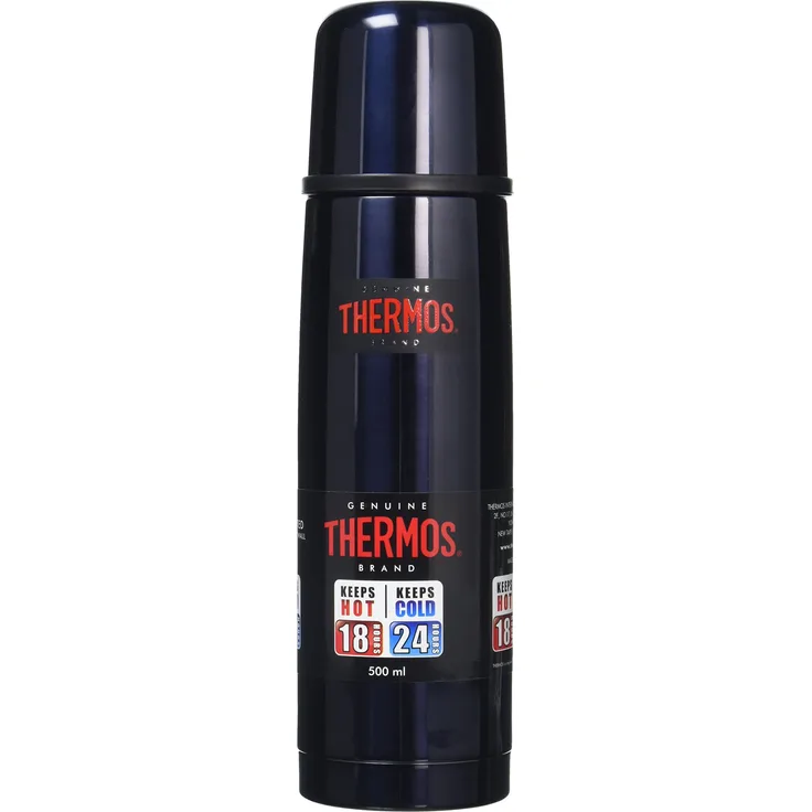 Thermos Thermoskanne - Thermosflasche aus Edelstahl, leicht und kompakt, 0,5 l, Mitternachtsblau, Glänzend