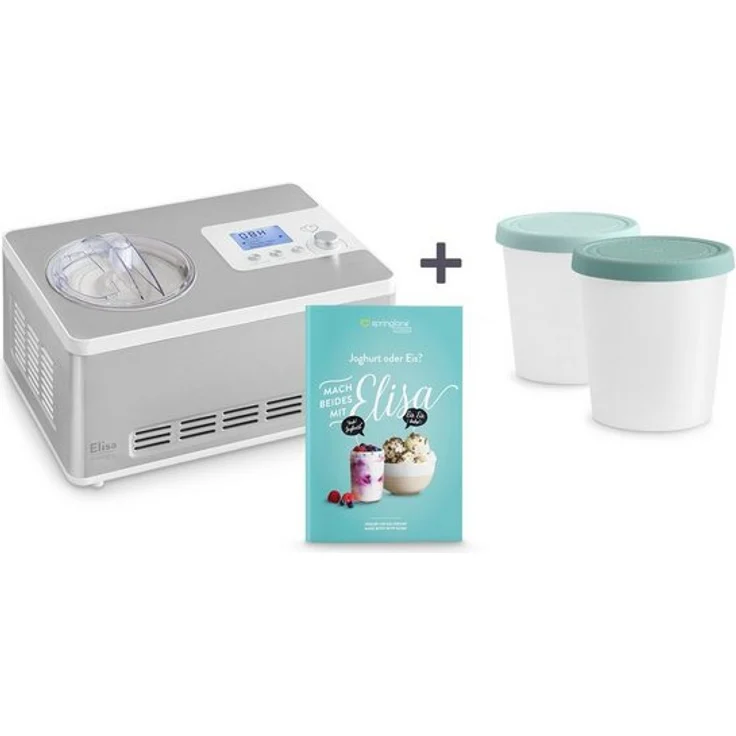 Springlane Eismaschine & Joghurtbereiter mit Kompressor, inkl. Rezeptheft, 2 l, 180 W, Elisa + 2 Aufbewahrungsbehälter Türkis – Bild 1