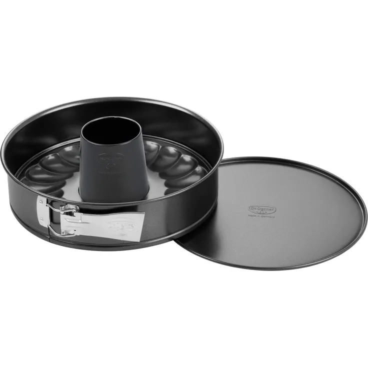 Dr. Oetker Springform mit Flach- und Rohrboden Ø 28 cm, Kuchenform mit Flachboden, runde Backform aus Stahl mit Antihaftbeschichtung (Farbe: schwarz), Menge: 1 Stück