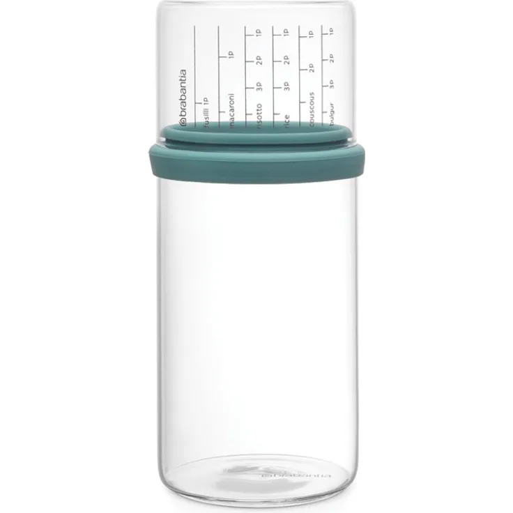 Brabantia Vorratsglas mit Messbecher, 1 L, Glas, Mint, 10.4 x 10.4 x 23 cm