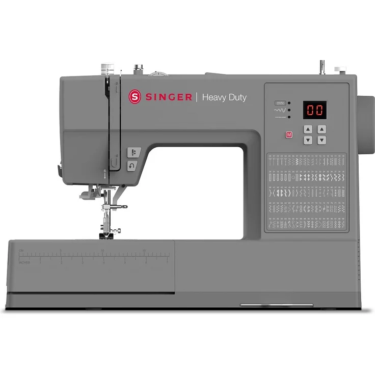 Singer Heavy Duty 6605 Computer-Nähmaschine, 568 Stich‐Applikationen, 9 einstufige Knopflocharten, 2 Alphabete, grau – Bild 1