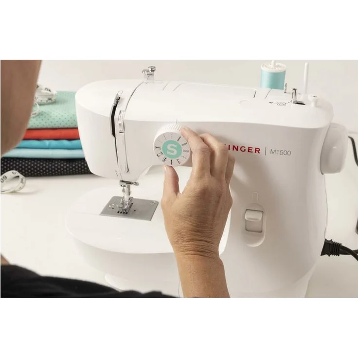 Singer M1505 Freiarm-Nähmaschine 6 Nähprogramme Vier-Stufen-Knopflochautomatik Wahlrad Freiarm-Nähmaschine, weiß – Bild 8