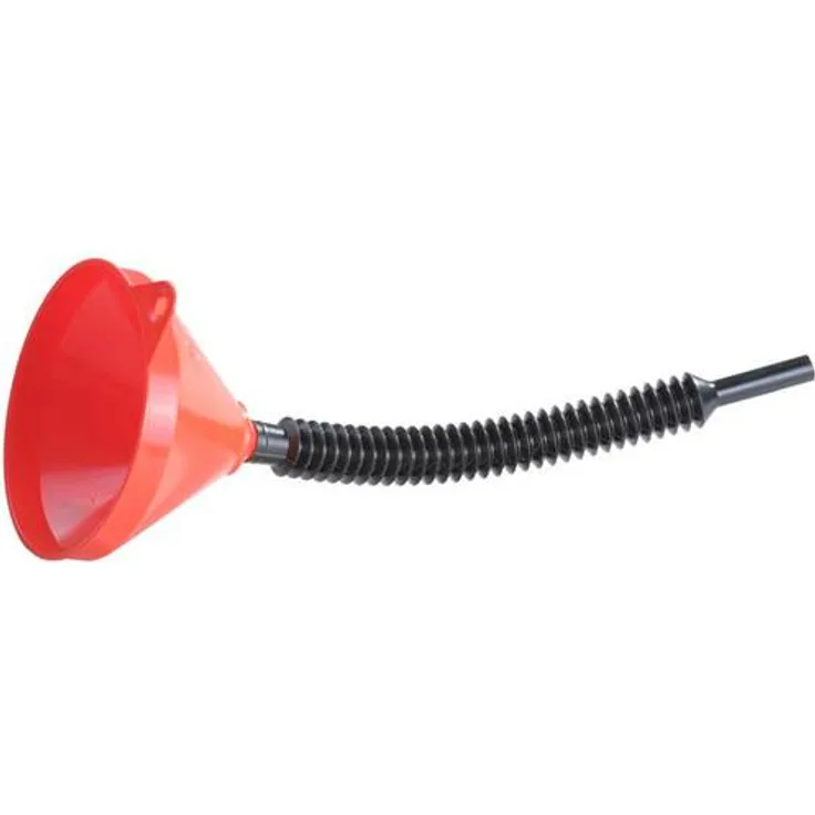 hünersdorff Universaltrichter 210mm mit Öse, Sieb & Faltenbalgschlauch 460mm, rot, HD-PE, made in Germany
