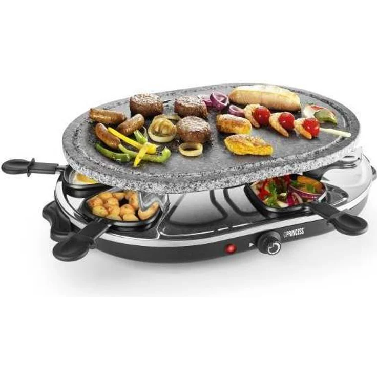 Princess Raclette Grill für bis zu 8 Personen - mit Steingrill und spülmaschinenfestes Zubehör, 162720