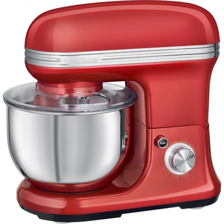 ProfiCook PC-KM 1197 Küchenmaschine, 1200W, 5L Edelstahlschüssel, 8 Geschwindigkeiten, rot