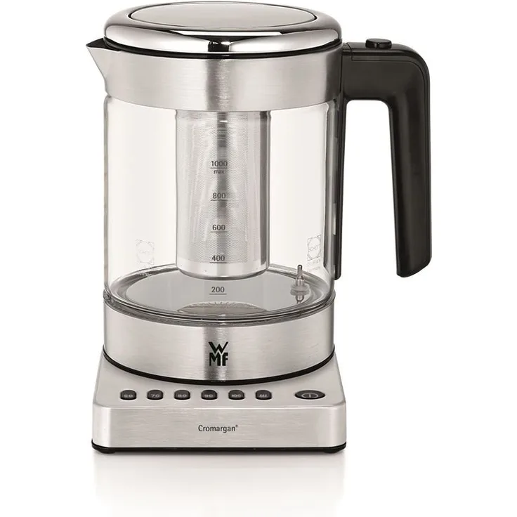 WMF Küchenminis 2 in 1 Vario Wasserkocher, mit Temperatureinstellung, 1,0 l, 1900 W, Teekocher Glas mit Teebeutelhalter und Sieb