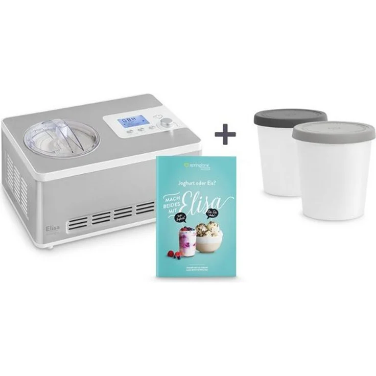 Springlane Eismaschine & Joghurtbereiter mit Kompressor, inkl. Rezeptheft, 2 l, 180 W, Elisa + 2 Aufbewahrungsbehälter Grau – Bild 1