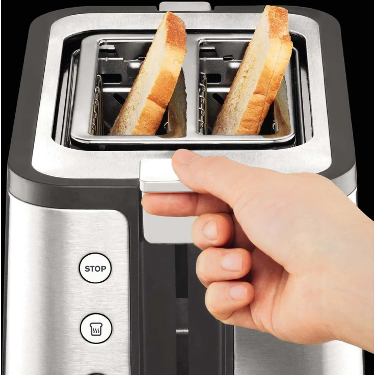 Krups KH442D Control Line Premium Toaster, Edelstahl, 2-Schlitz Toaster, Brötchenaufsatz silber-schwarz – Bild 4