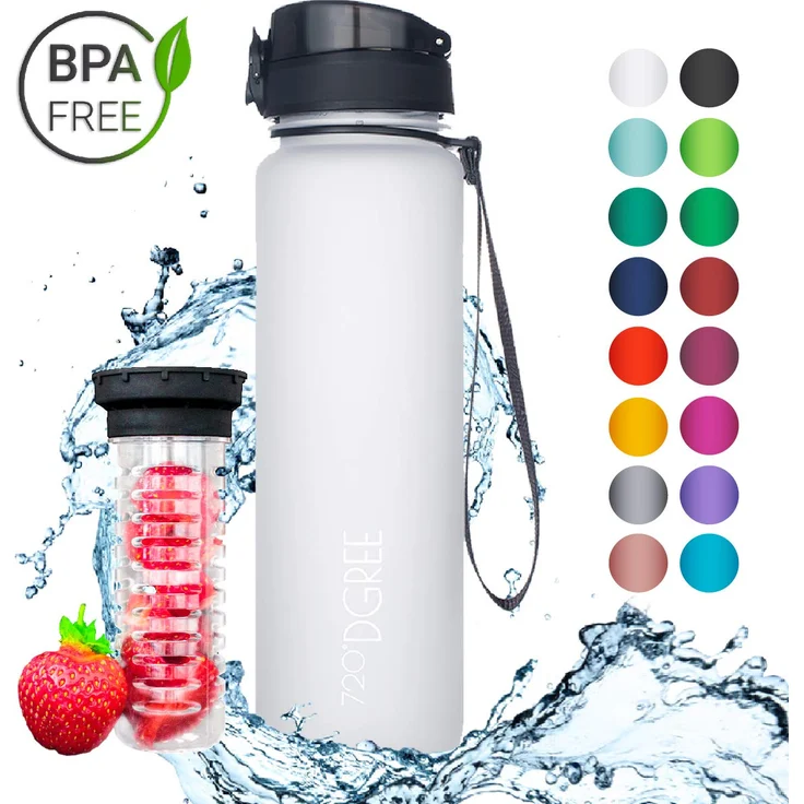 Trinkflasche Wasserflasche Fruchteinsatz 1L - BPA-Frei uberBottle 720 DGREE snow white – Bild 1