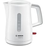 Bosch TWK3A051 CompactClass kabelloser Wasserkocher, schnelles Aufheizen, Wasserstandsanzeige beidseitig, Überhitzungsschutz, 1 L, 2400 W, weiß