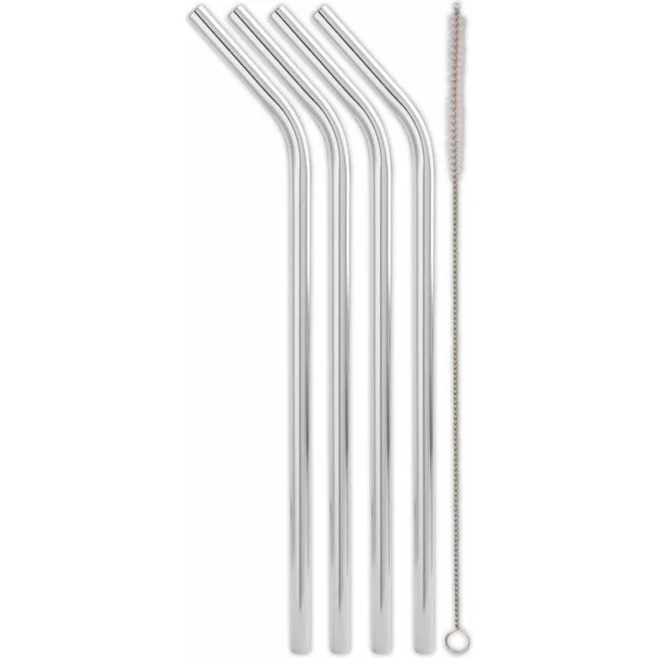 Weis 16808 Edelstahl Trinkhalme abgewinkelt 24cm 4er Set mit Reinigungsbürste