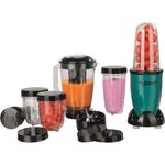 GOURMETmaxx Mr. Magic Smoothie Maker 18-teilig Standmixer, 400W, 8 Funktionen, inkl. To-Go Funktion mit Smoothie Flasche und umfangreichem Zubehör, smaragdgrün, schwarz