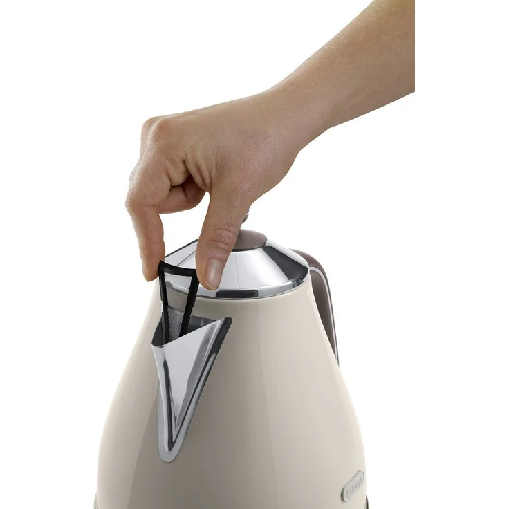 De'Longhi Wasserkocher Icona Vintage KBOV2001.BG - 1,7 l mit Wasserstandsanzeige und 360° Basis, Edelstahl in elegantem Retro Look mit Chrom-Details, beige – Bild 4