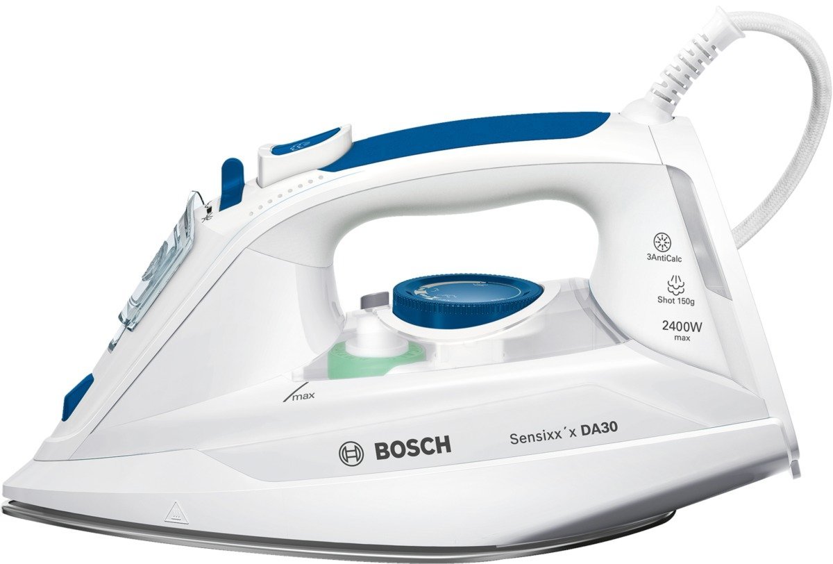 Bosch TDA302401W Dampfbügeleisen großer Wassertank 320 ml 2,400 W weiß-blau