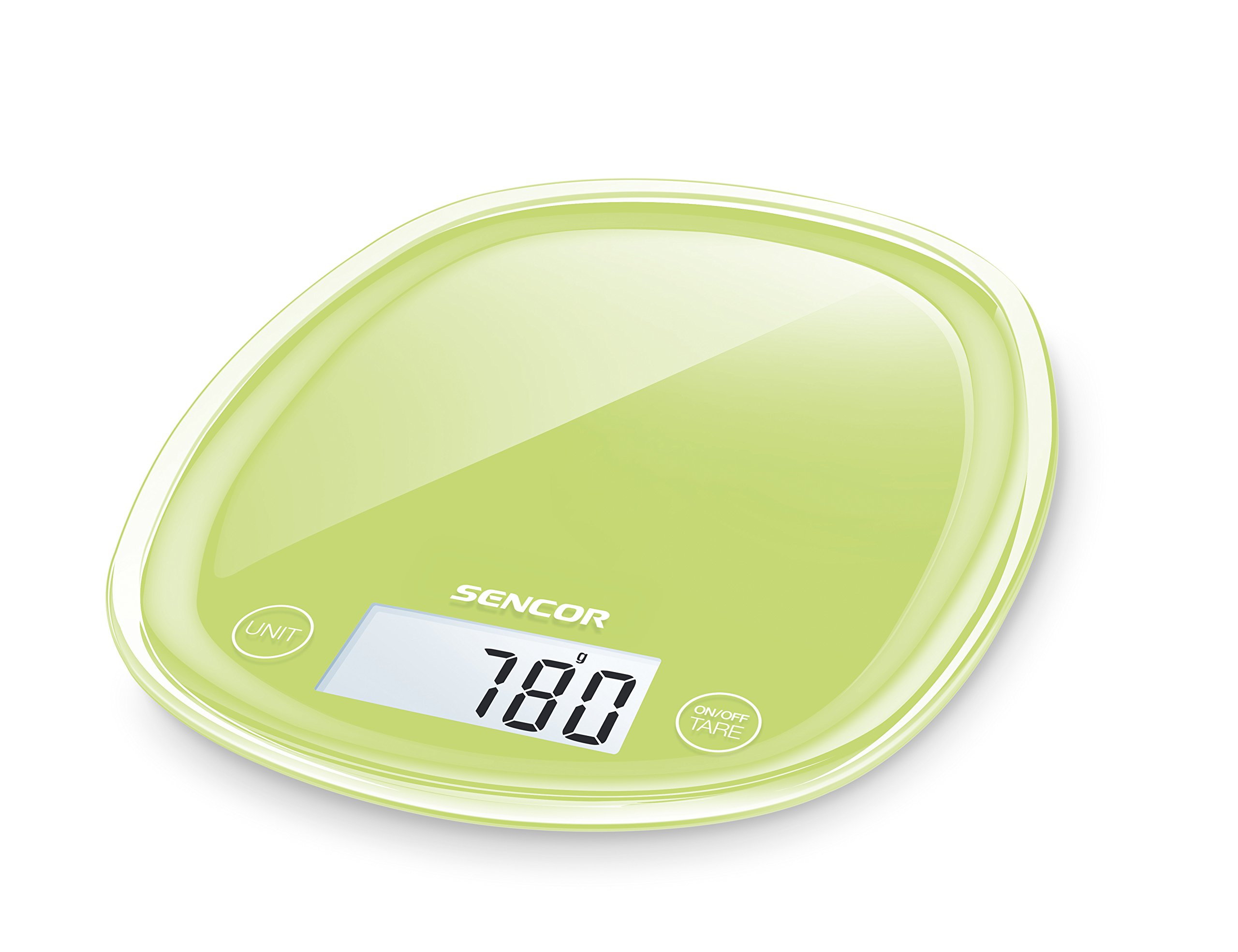 SENCOR SKS 37GG Digitale Küchenwaage (Berührungssensoren, lange Lebensdauer, großes LCD mit Hintergrundbeleuchtung, Zurücksetzen des Behältergewichts (Tara)) grün