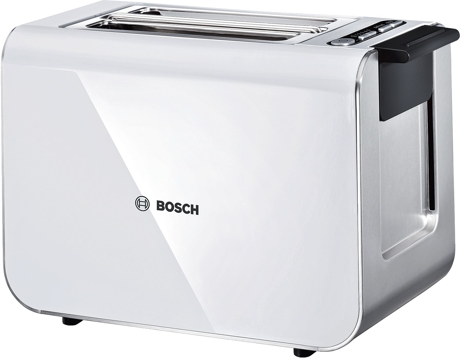 Bosch TAT8611 Styline Kompakt-Toaster, Auftau-Aufwärmfunktion, versenkbarer Brötchenaufsatz, Abschaltautomatik, 860 W, weiß 