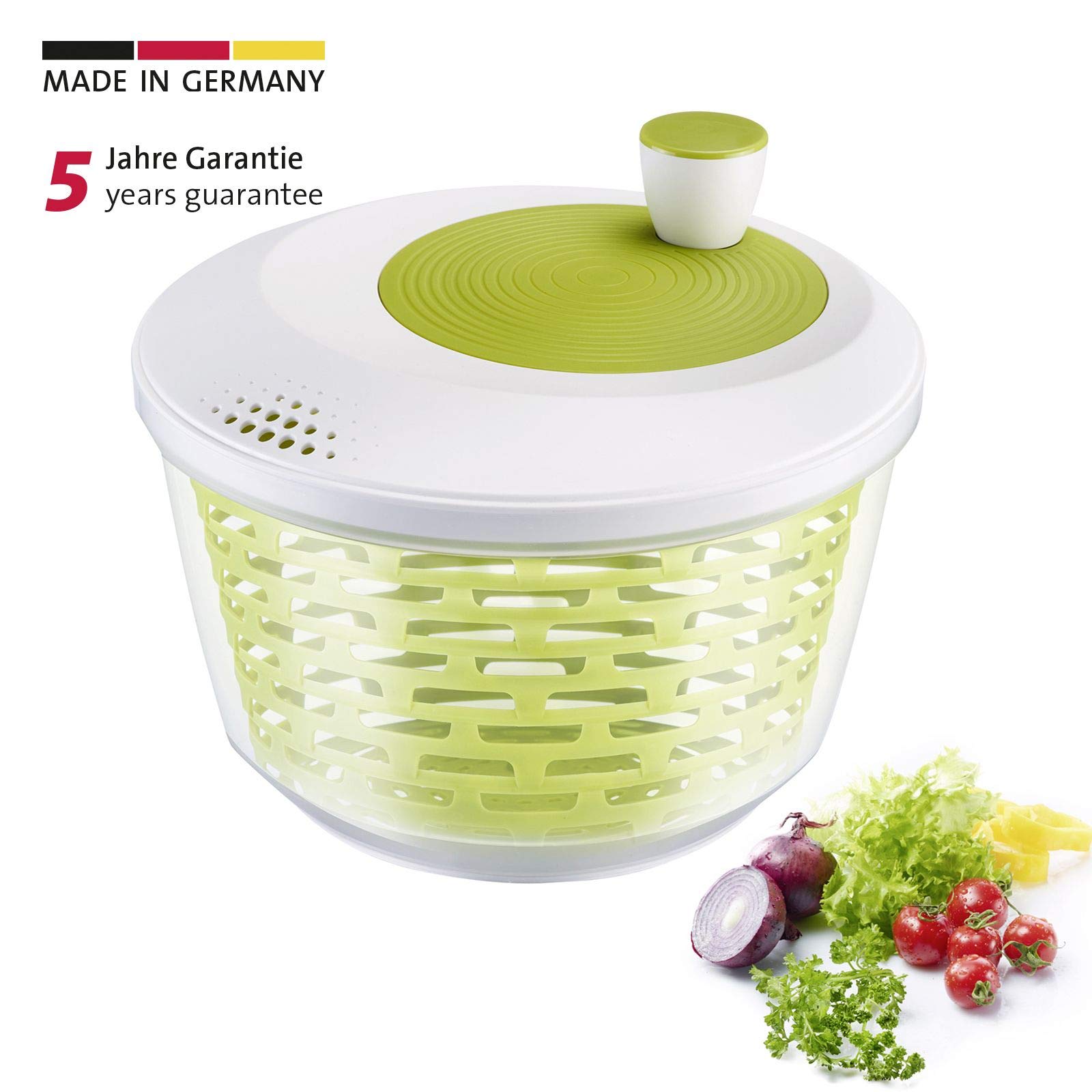 Westmark Salatschleuder, Fassungsvermögen: 4,4 Liter, ø 23,5 cm, Kunststoff, BPA-frei, Spinderella, Farbe: Transparent-Weiß-Grün, 2430224A
