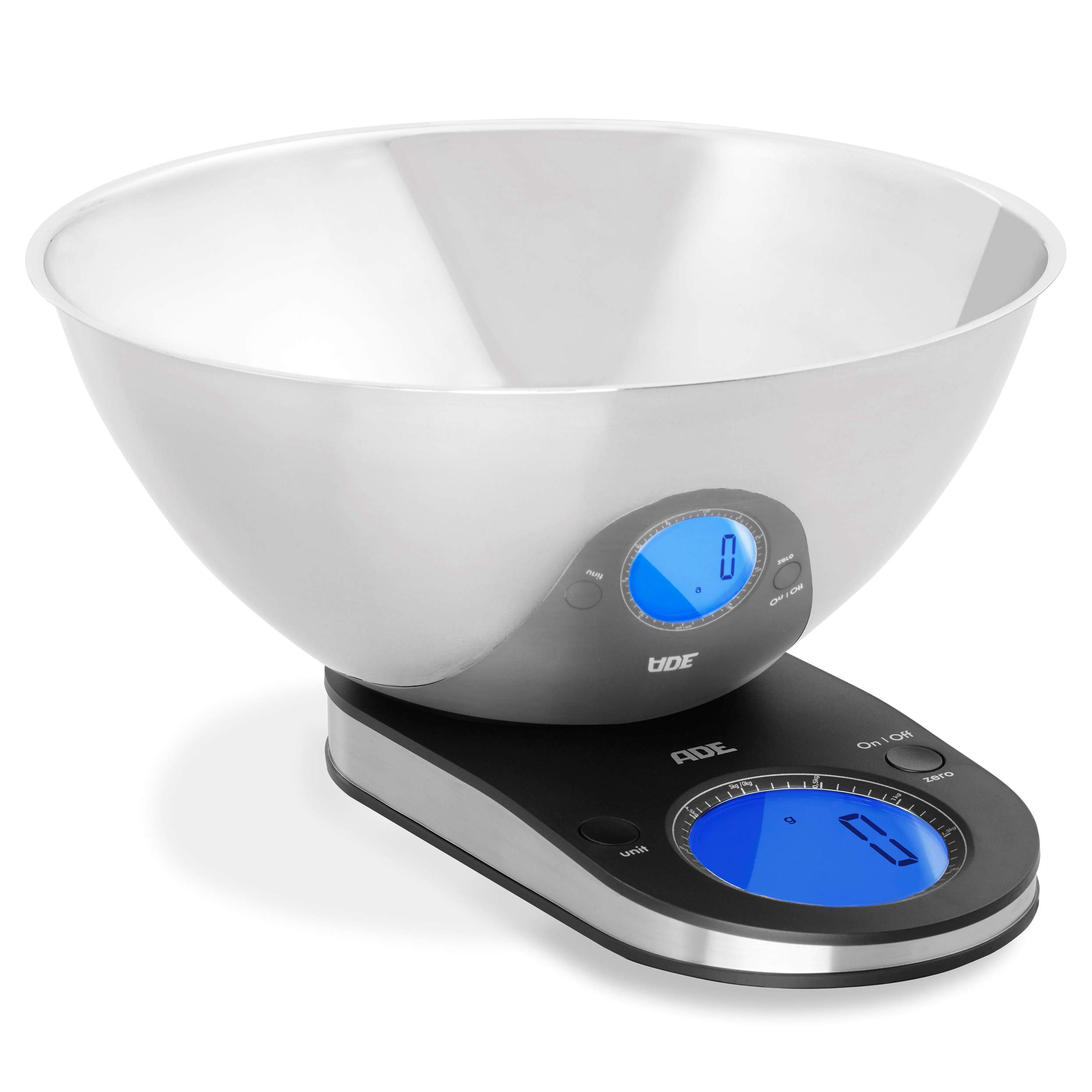 ADE KE1912 Küchenwaage digital KE 1912 Tosca (Elektronische Waage mit abnehmbarer Schüssel aus, Edelstahl), 5 kilograms, silber