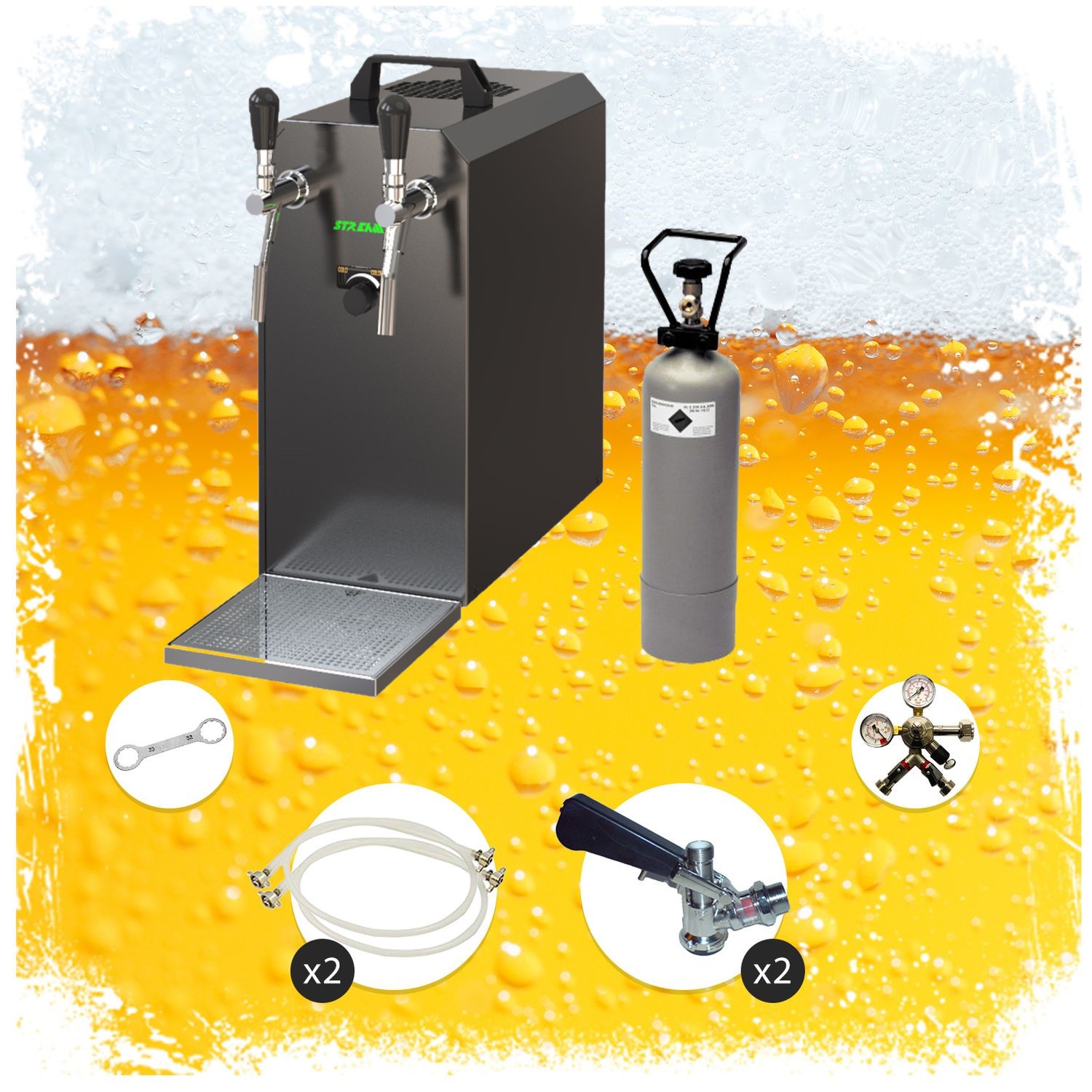 Komplett Set - Zapfanlage STREAM 50 Bierkoffer, Durchlaufkühler 2-leitig Trockenkühler, bis zu 55 Liter-h - BLACK EDITION ohne, Köpi