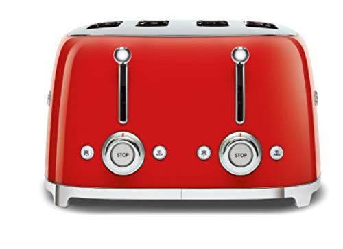 Smeg TSF03RDEU 4-Scheiben-Toaster, 2000W, 6 Bräunungsstufen, Metall, rot