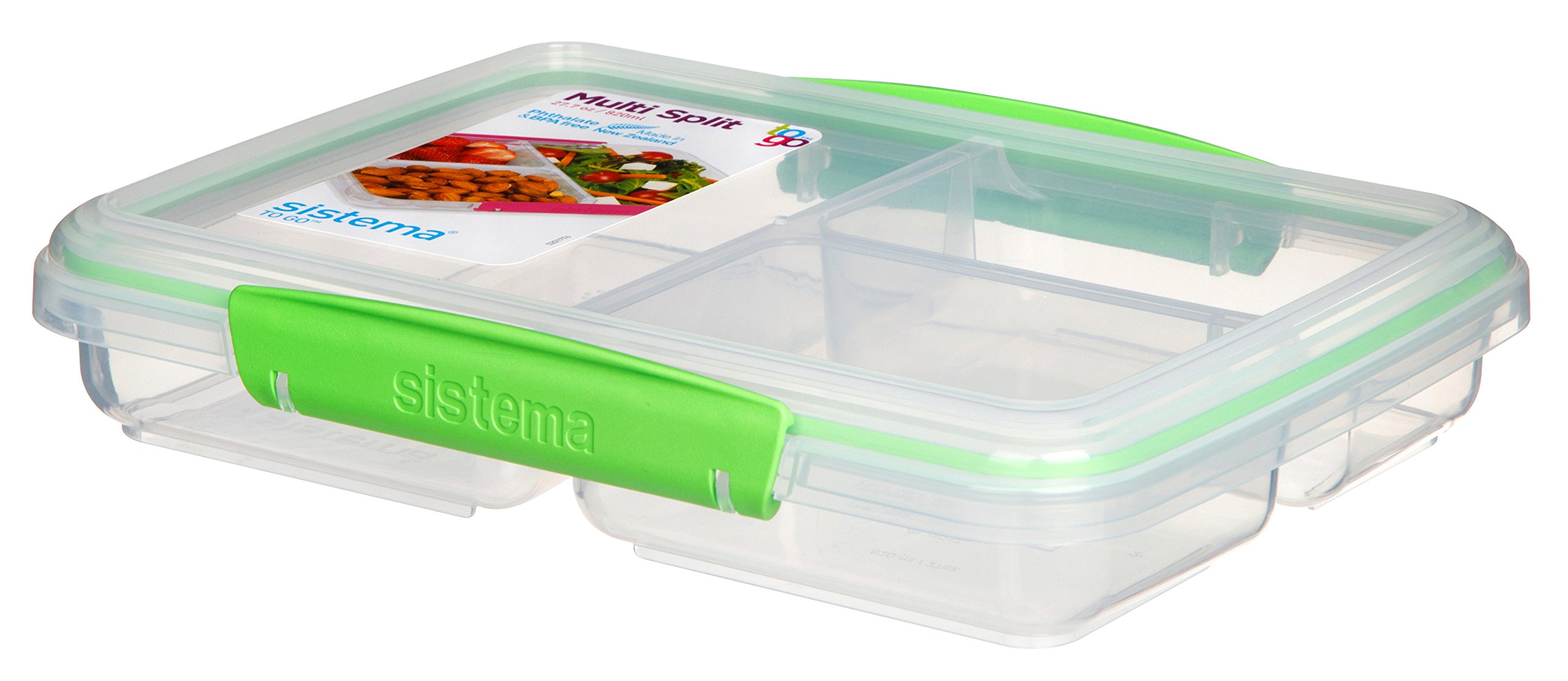 Sistema To Go Multi Split Frischhaltedose, transparent, mit farbigen Clips, 820 ml