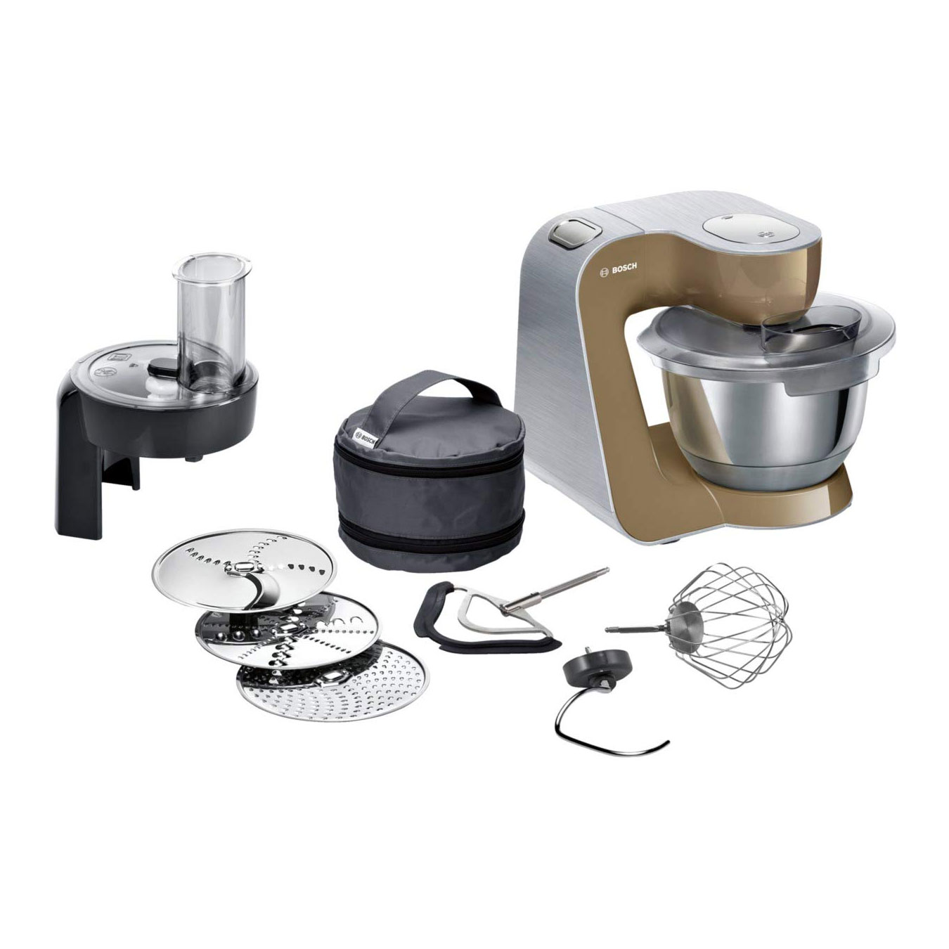 Bosch MUM58C10 CreationLine Küchenmaschine mit Planetenrührwerk 1000W, 7 Geschwindigkeiten, 3,9L Schüssel, inkl. Patisserie-Set, Durchlaufschnitzler, champagner, Serie: MUM5