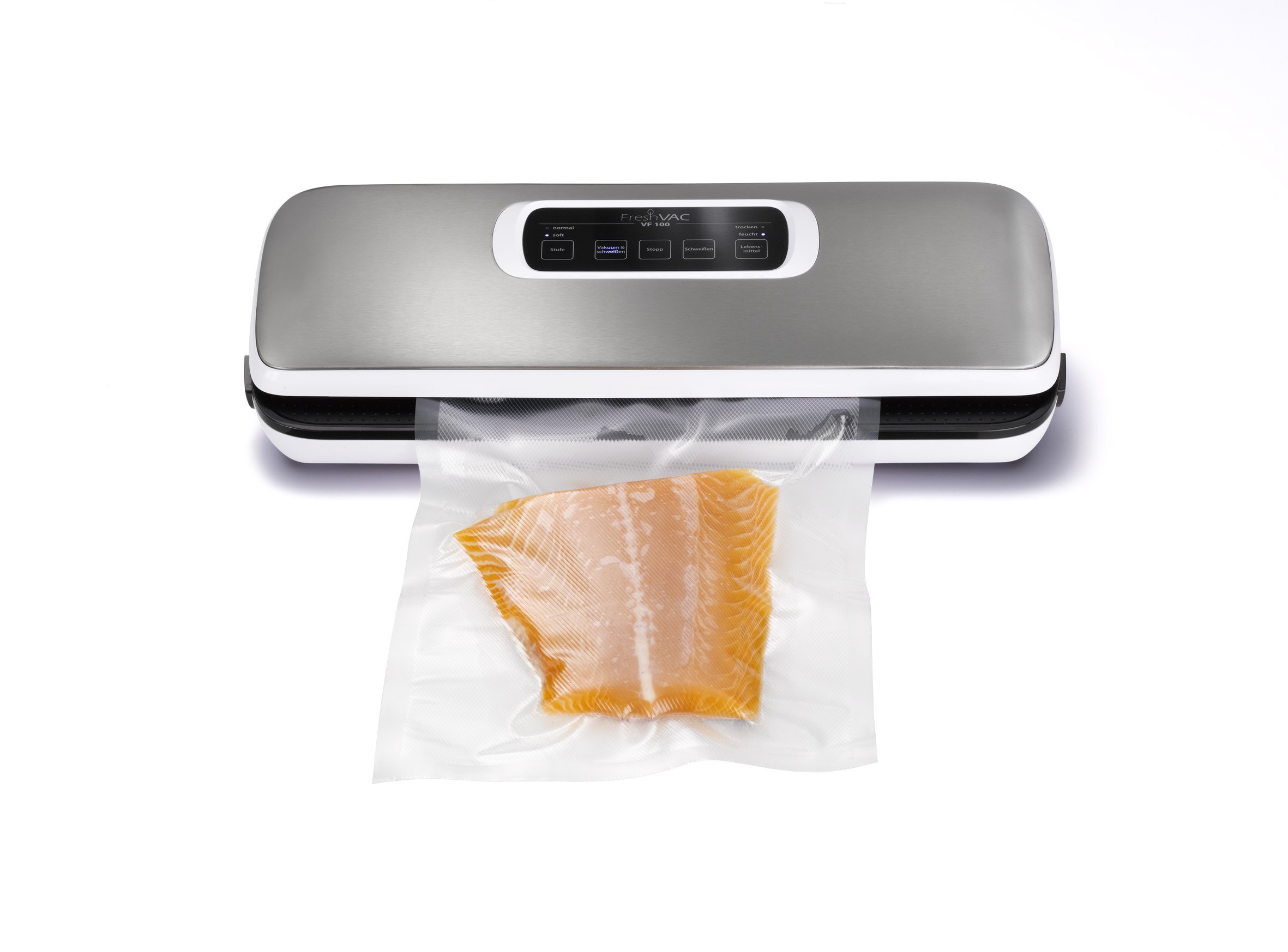 FreshVac VF100, Vakuumierer, Vakuumiergerät, Lebensmittel bleiben vakuumiert bis zu 8x länger frisch, Folienschweißgerät, inkl. 10 Beutel und Vakuumschlauch