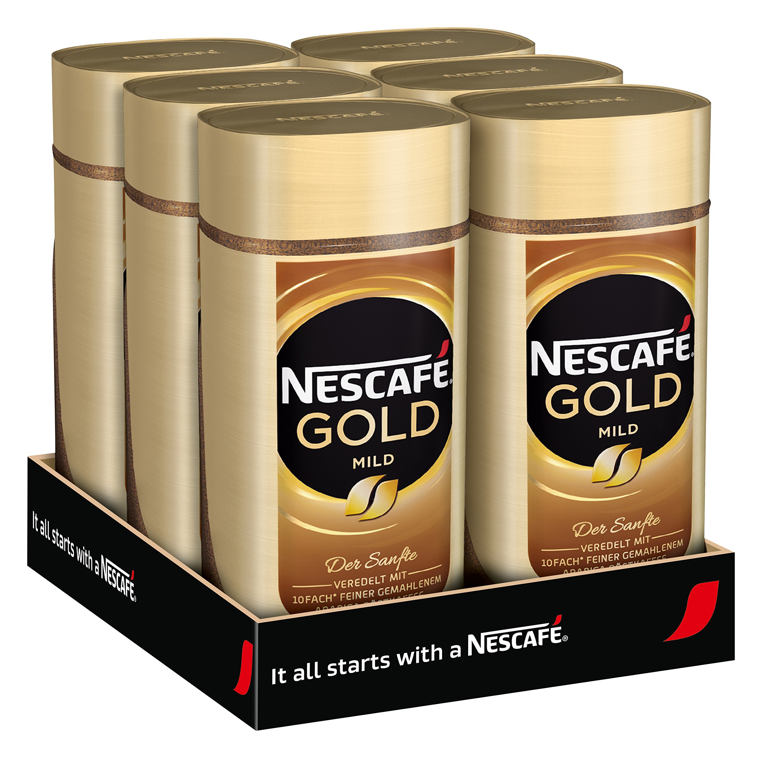 Nescafé Gold Mild, löslicher Bohnenkaffee aus erlesenen Arabica-Kaffeebohnen, Instant-Pulver, koffeinhaltig & aromatisch, 6er Pack (6 x 200 g)