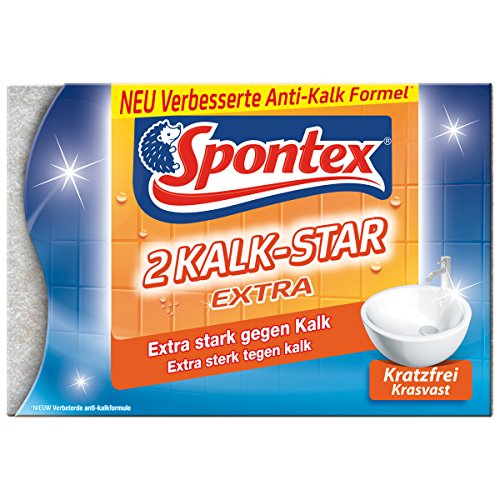 Spontex Kalk-Star Scheuerschwamm, ideal gegen Kalkablagerungen, effizient ohne Chemie (1 Packung, 2 St.)